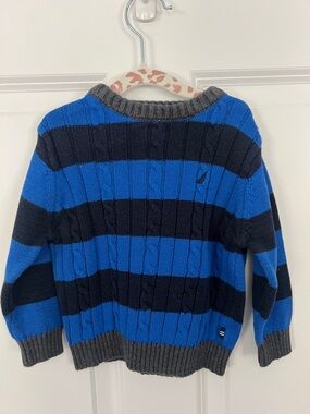 Nautica Kids Royal Blue & Navy Striped Cable Knit Crewneck Sweater